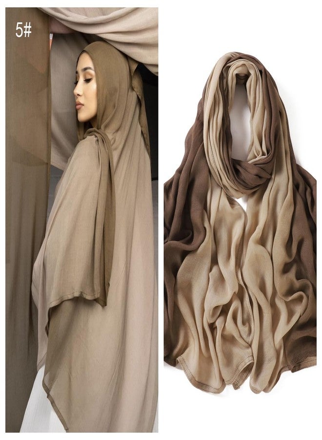 HURESON Premium Ombre Hijab Scarf For Women Wide Brim Gradient Color Shade Head Wraps Hijabs Lightweight Hair Scarves Soft Shawl (Khaki 5#) - Image 3